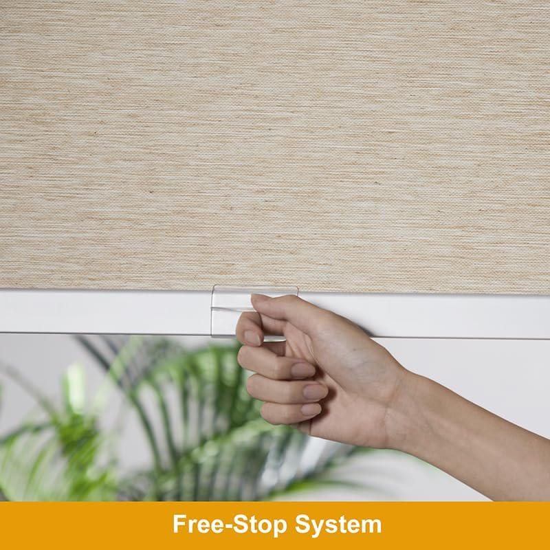 Persilux Free-Stop Cordless Roller Window Blinds Light Filtering Roller Shades for Windows (Khaki 24 W x 72 H) Natural Woven Fabric UV Protection Thermal Insulation Roller Blinds for Windows, Home