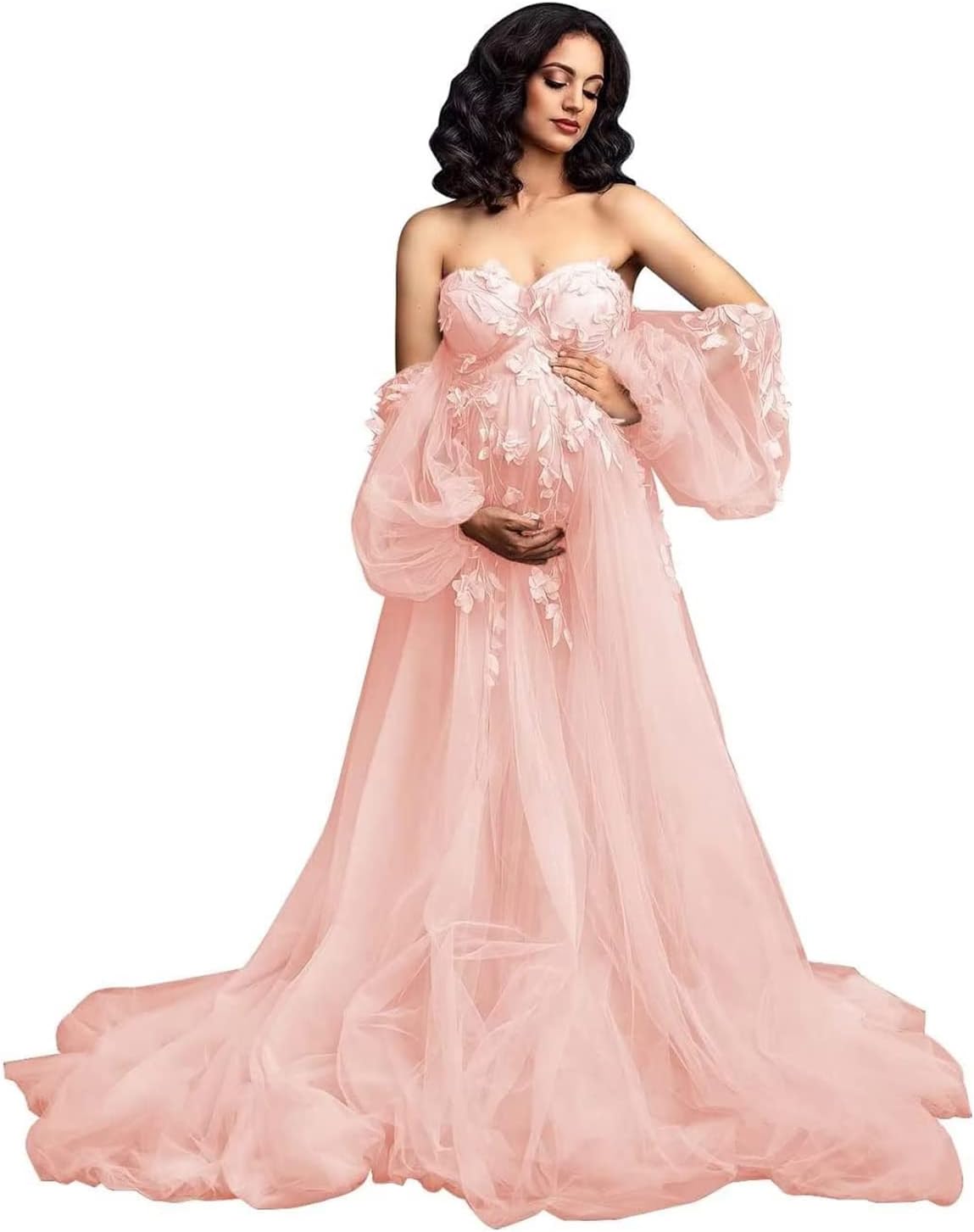 Molisa Tulle Maternity Dresses for Photoshoot Long Sleeves Lingerie Bridal Robes Appliques Pregnancy Baby Shower Gowns