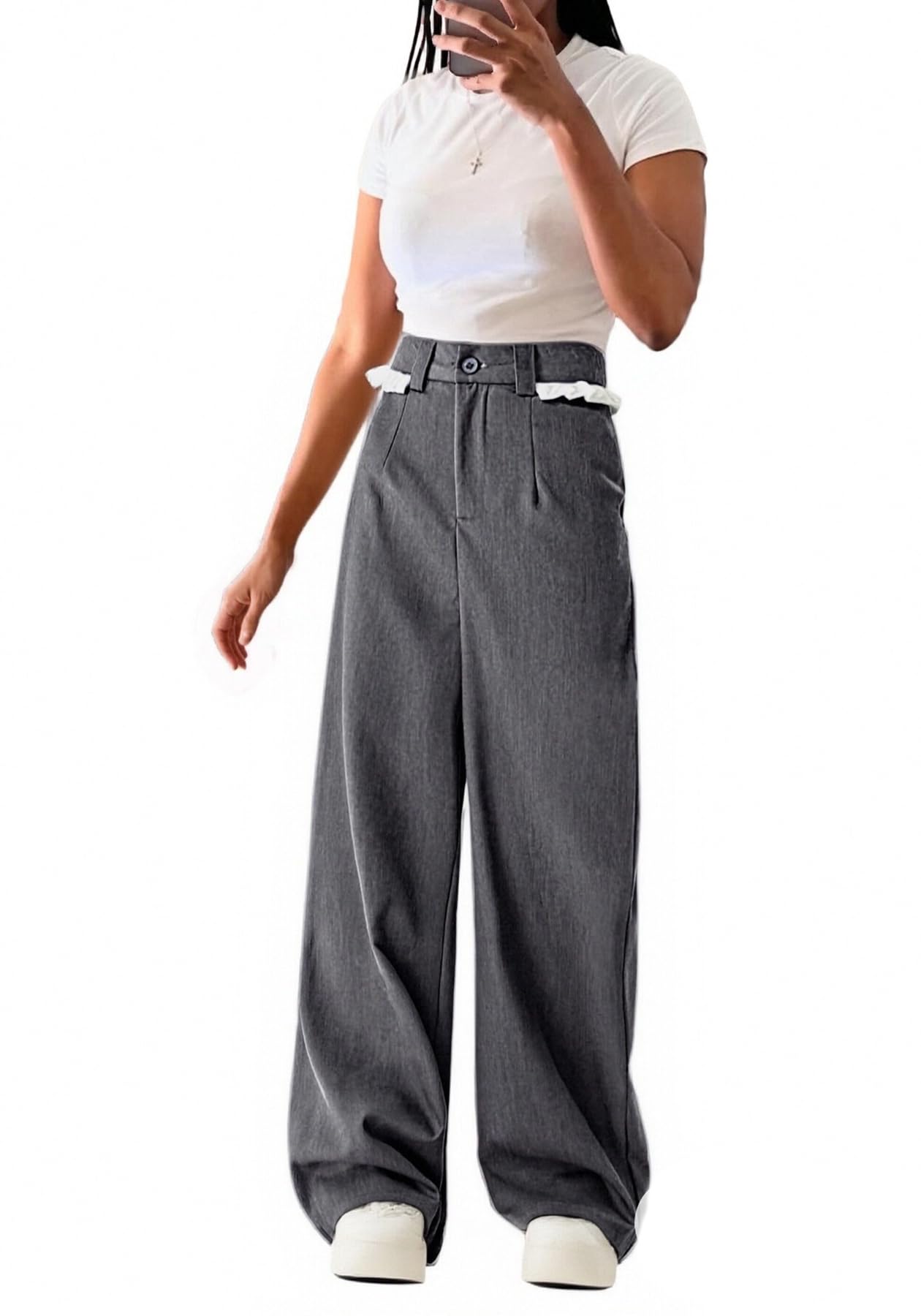 Womens Casual High Waisted Work Pants Wide Leg Business Office Dress Pants Trousers with Pockets