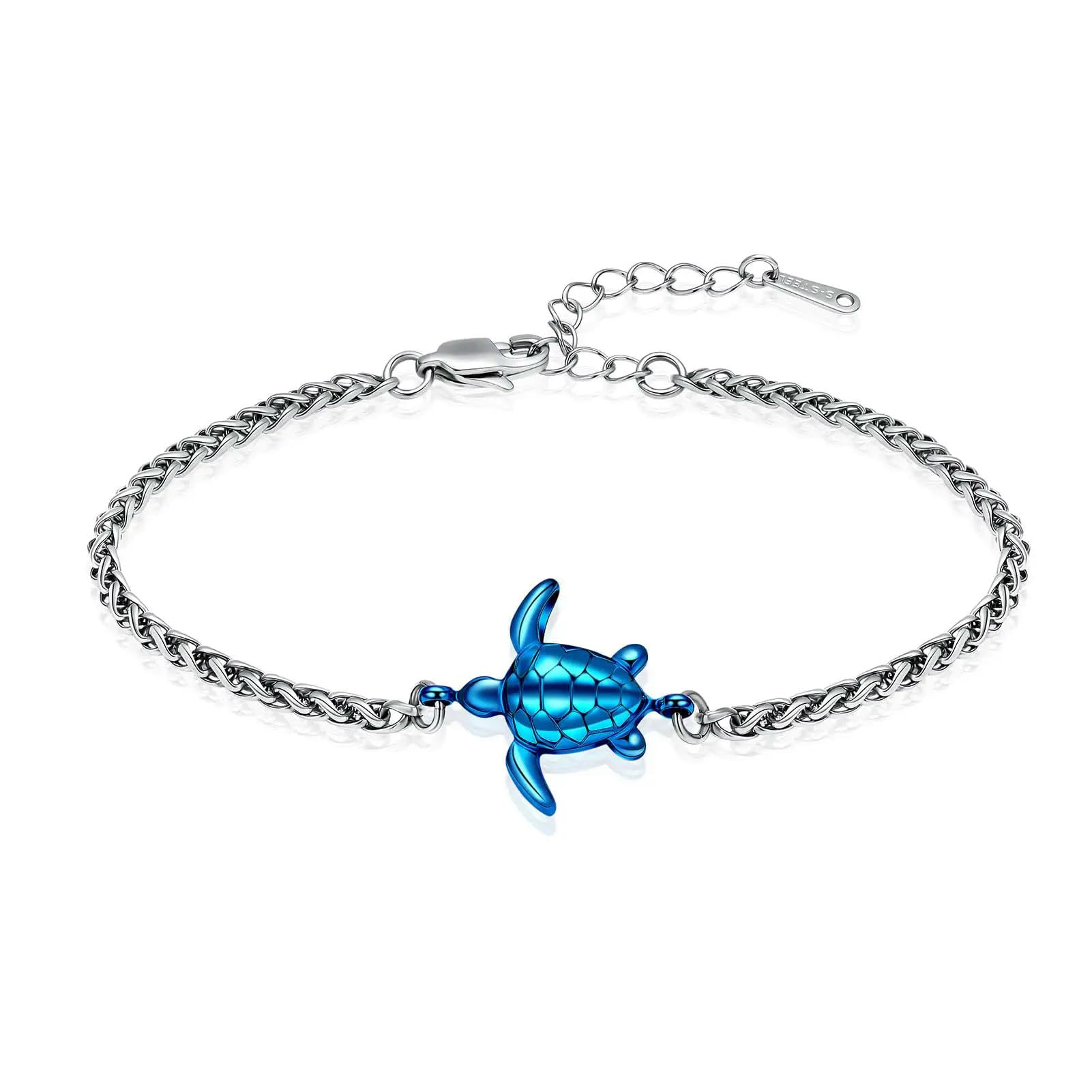 Bracelet urne pour cendres tortue bleu acier inoxydable : surmontez le deuil discrètement