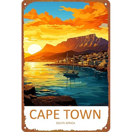 JDSVDA Cape Town Travel Poster Metal Sign Fun & Quirky Creative Wall Decor 8 * 12 Inches Poster For Office Living Room Bedroom Cafes & Gifts
