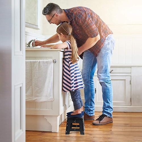 Miniatura 88 de Taburete plegable resistente de alta calidad de 13 pulgadas de altura para adultos, taburete de cocina, jardín, baño, color blanco Blanco,Bicolor