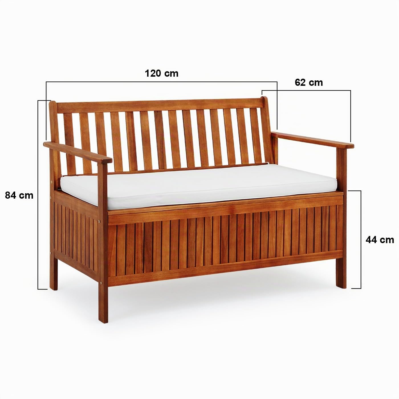 Casaria® Gartenbank Gartenbox Wetterfest Holz 320kg Belastbarkeit Staufach Sitzauflage Regenplane Garten Balkon Sitzbank Parkbank 120x84cm Akazie