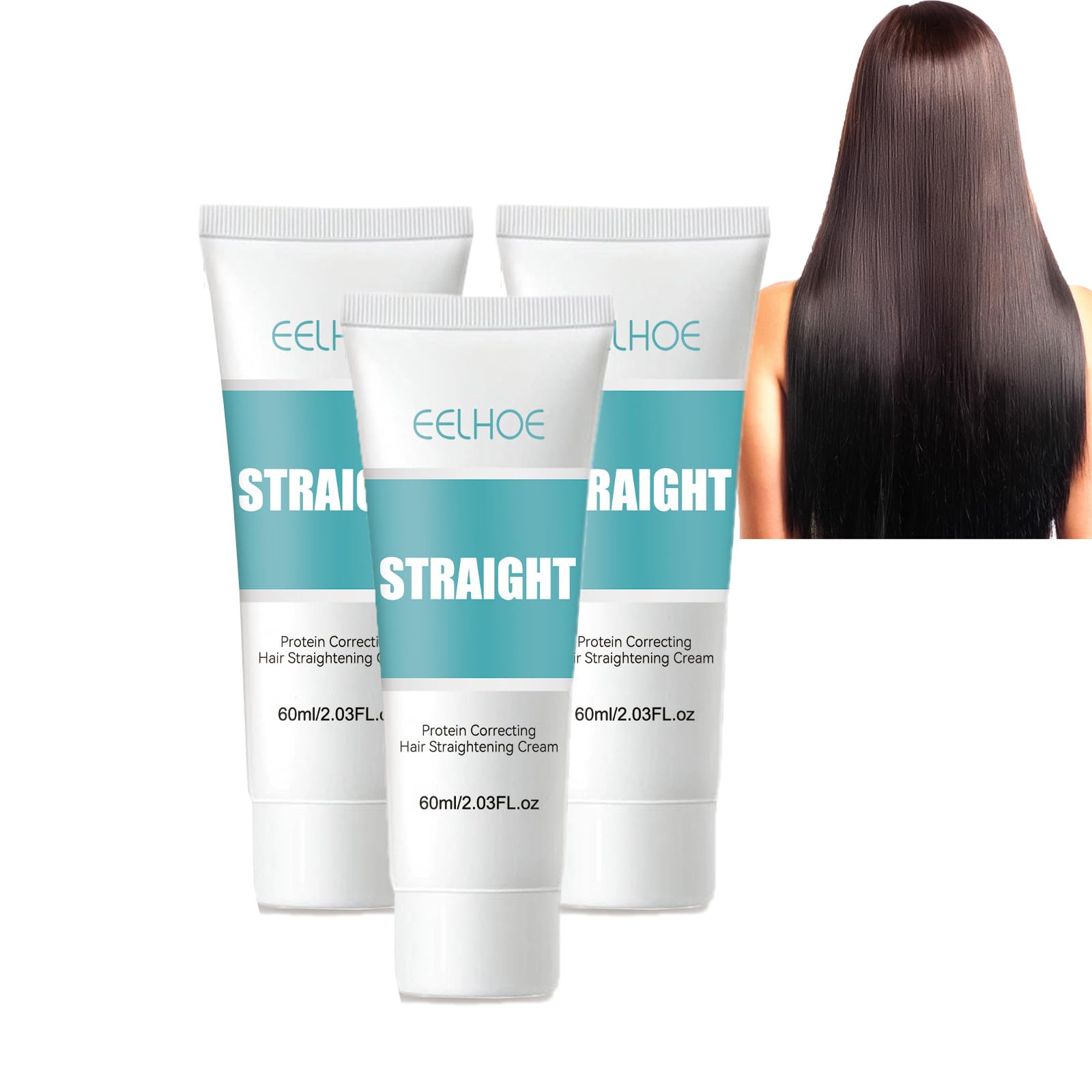 Keratin Correcting Hair Straightening Cream,Eelhoe Straight Hair,Protein Correcting Hair Straightening Cream, Silk & Gloss Hair Straightening Cream, Repair Damaged Hair, Curly Hair (3PCS) 3P