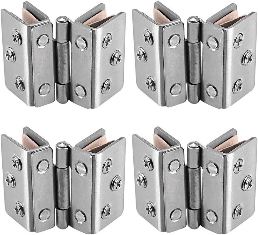 uxcell Glass Hinge Cabinet Door Cupboard Showcase Hinge Glass Clamp,Stainless Steel, for 8-10mm Glass Thickness 4Pcs