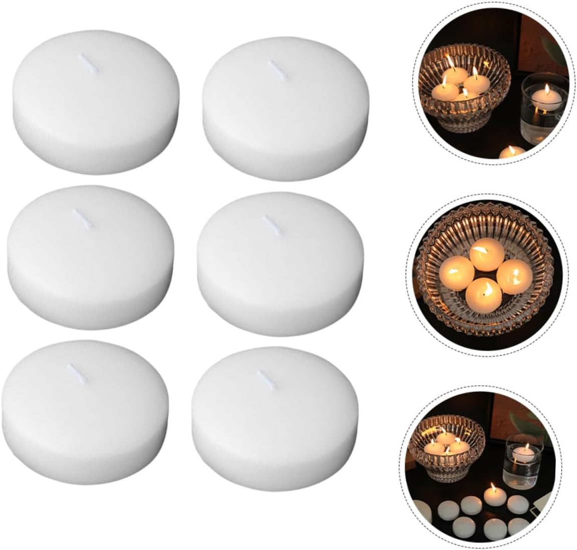 PRETYZOOM 6pcs Small Round Unscented Floating Tea Candles 4.5x2.5cm, Dripless Wax Pool Tealights for Wedding, Romantic Dinner, Birthday Party Centerpieces