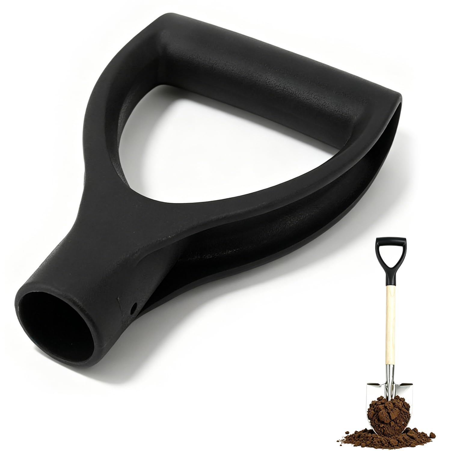 Tissting Shovel D Grip Handle, 1.26in/32mm ID Plastic Spade Grip Snow Shovel Replacement for Garden Digging Raking Tool Black