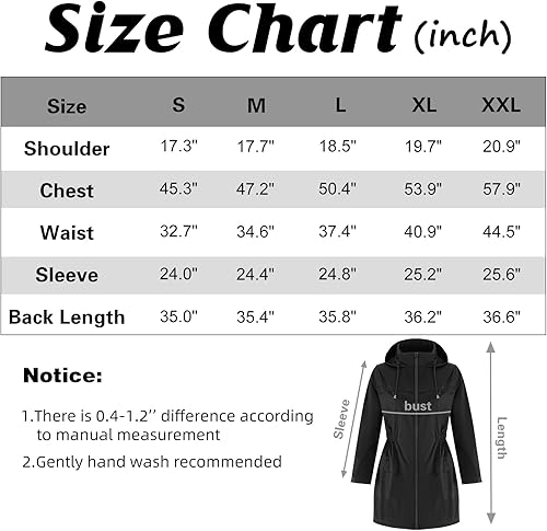 Miniatura 7 de American Trends Chaqueta impermeable para mujer con capucha, abrigo de lluvia de viaje, plegable, ligero, largo, cortavientos