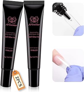 Arousar Gel Nail Tips Glue - 20ml*2 PCS, Solid Nail Glue Gel for Nail Tips Press on Nails Super Strong Soft Nail Glue Gel for Acrylic Nails, Lamp Curing Needed