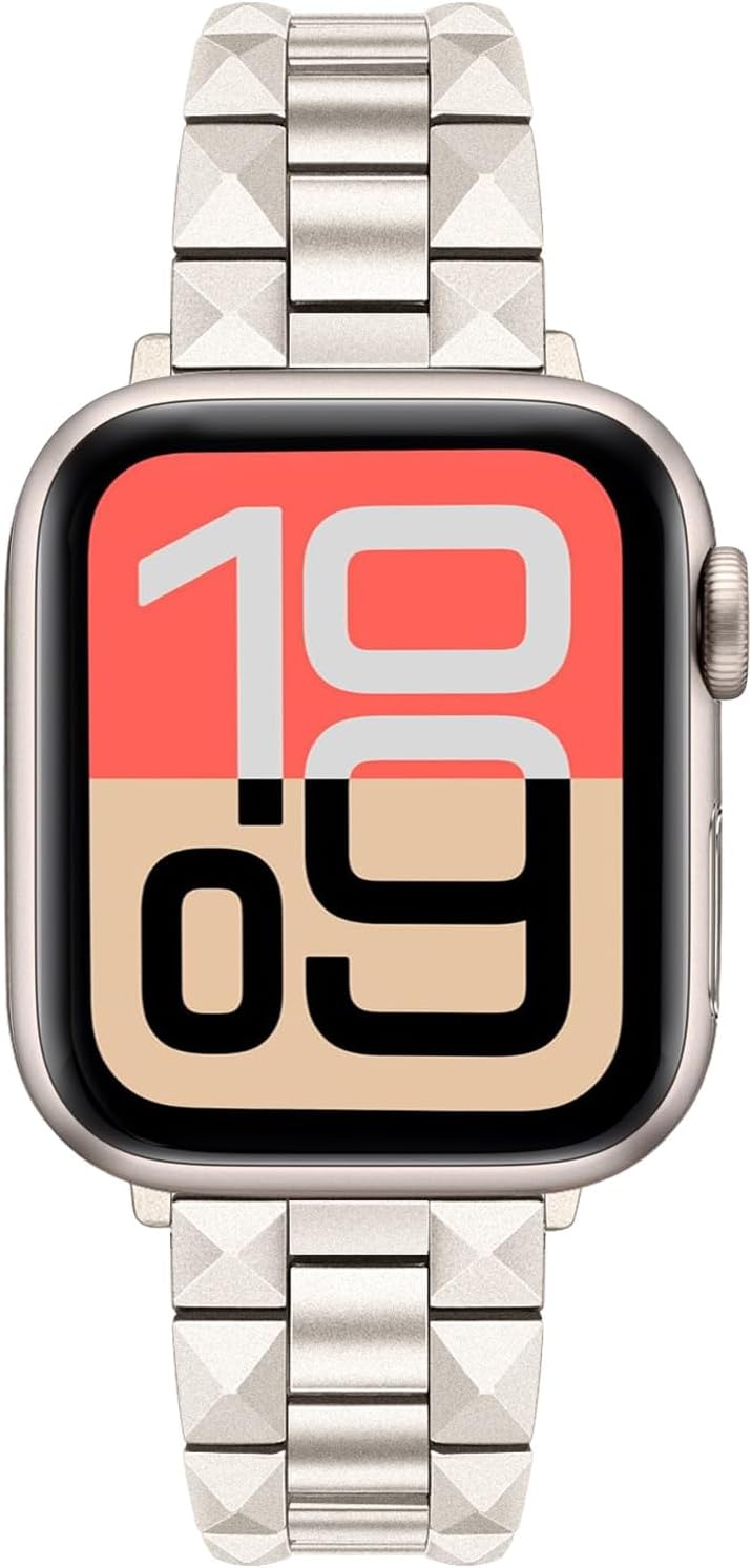 Dhwazz Band for Apple Watch SE 3 2 1 40mm Starlight Women, Stainless Steel Watchbands Replacement Strap for iWatch Series 11 10 42mm / Series 9 8 7 41mm