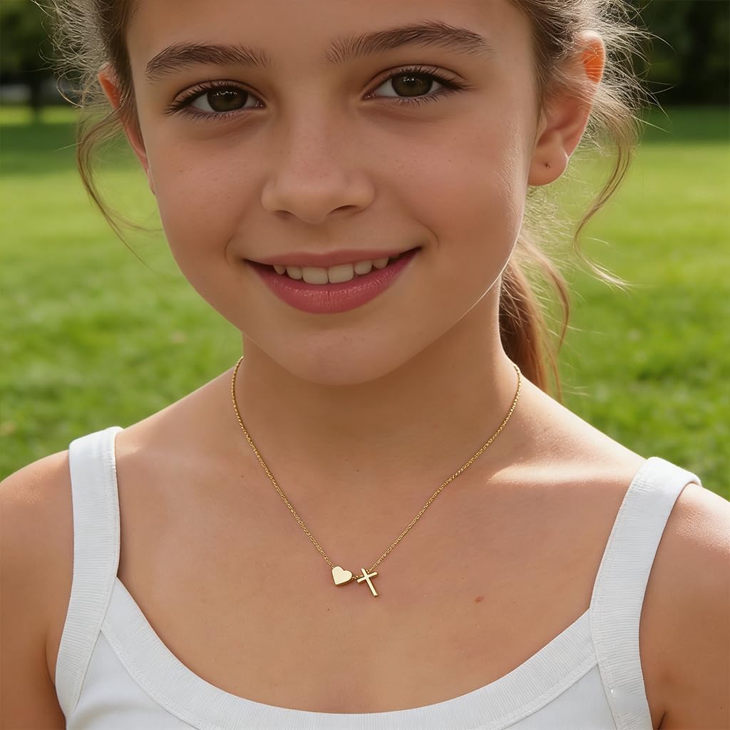 WEDDINEN First Communion Confirmation Baptism Jewelry Gifts for Teens Girls Kids,Cross Heart Necklace for Women Girls Christian Religious Stuffers Jewelry Gifts for Kids