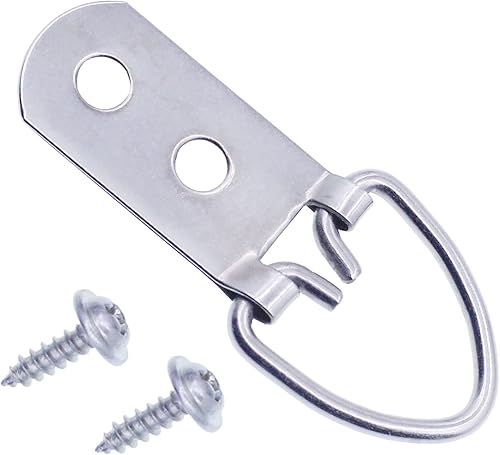 Ganchos de fotos de anillo en D resistentes con tornillos, 20 piezas de accesorios grandes y anchos para colgar fotos, 2 agujeros para pinturas,