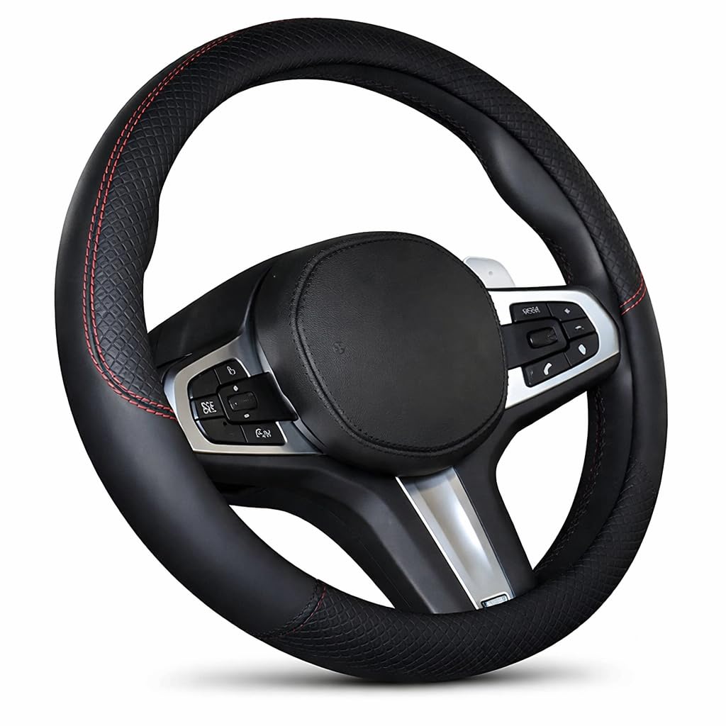 Auto Oprema Steering Wheel Cover for Car – Black with Red Thread Design, Non-Slip Grip, Sweat Resistant, Premium Leather Look for Maru ti Suzki Grand Vitara-picture-33