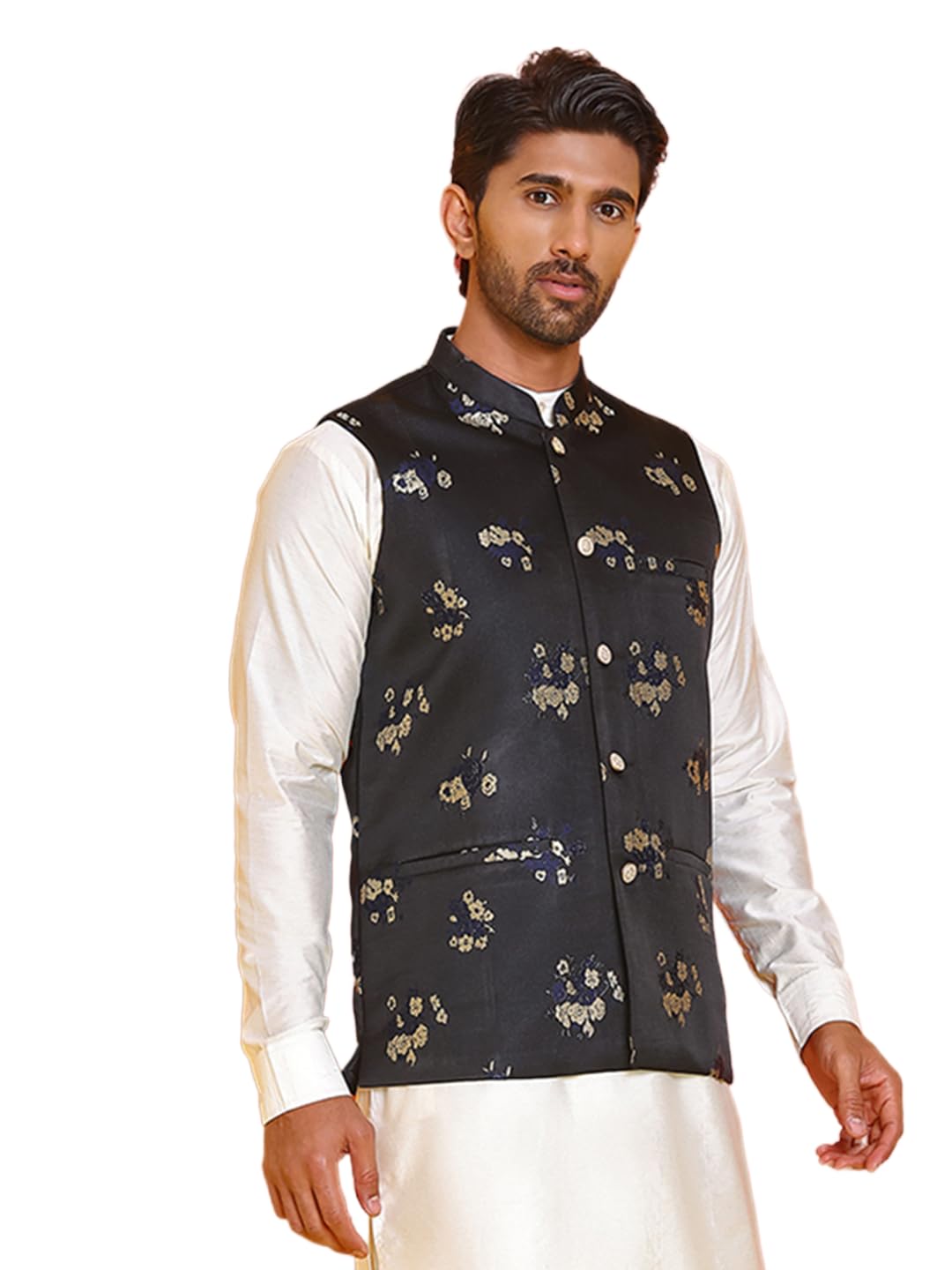 jompers Embossed design Nehru Jacket for Men (Black, S)-picture-26