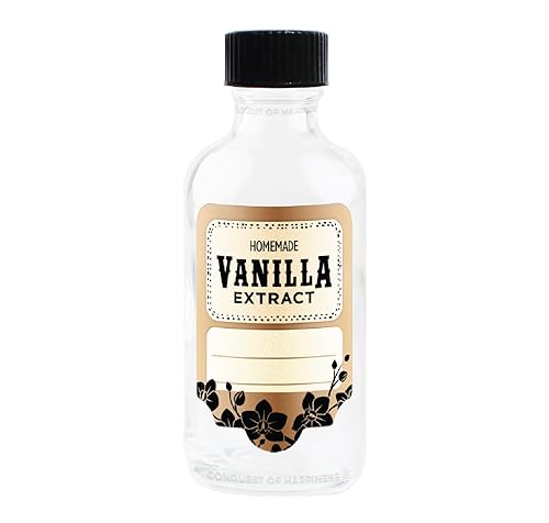 Homemade Vanilla Extract Labels with 2 oz Bottles - 2 Line Write-In - Handmade by Conquest of Happiness Pack of 18