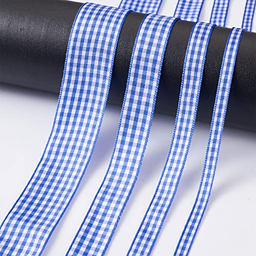 Pandahall 4 Rolls Gingham Ribbon, Blue and White Checked Polyester, 40.56m, Perfect for Bows Sewing, Gift Wrapping, Wedding - Image 2