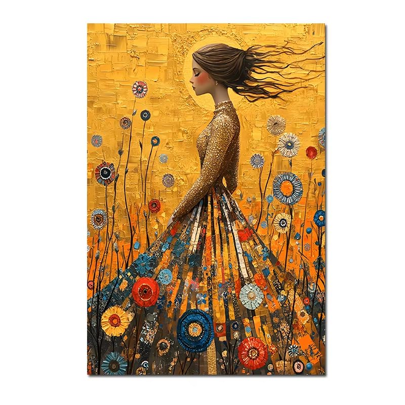Tableau Klimt La jeune fille robe dorée déco murale salon moderne toile 40x60