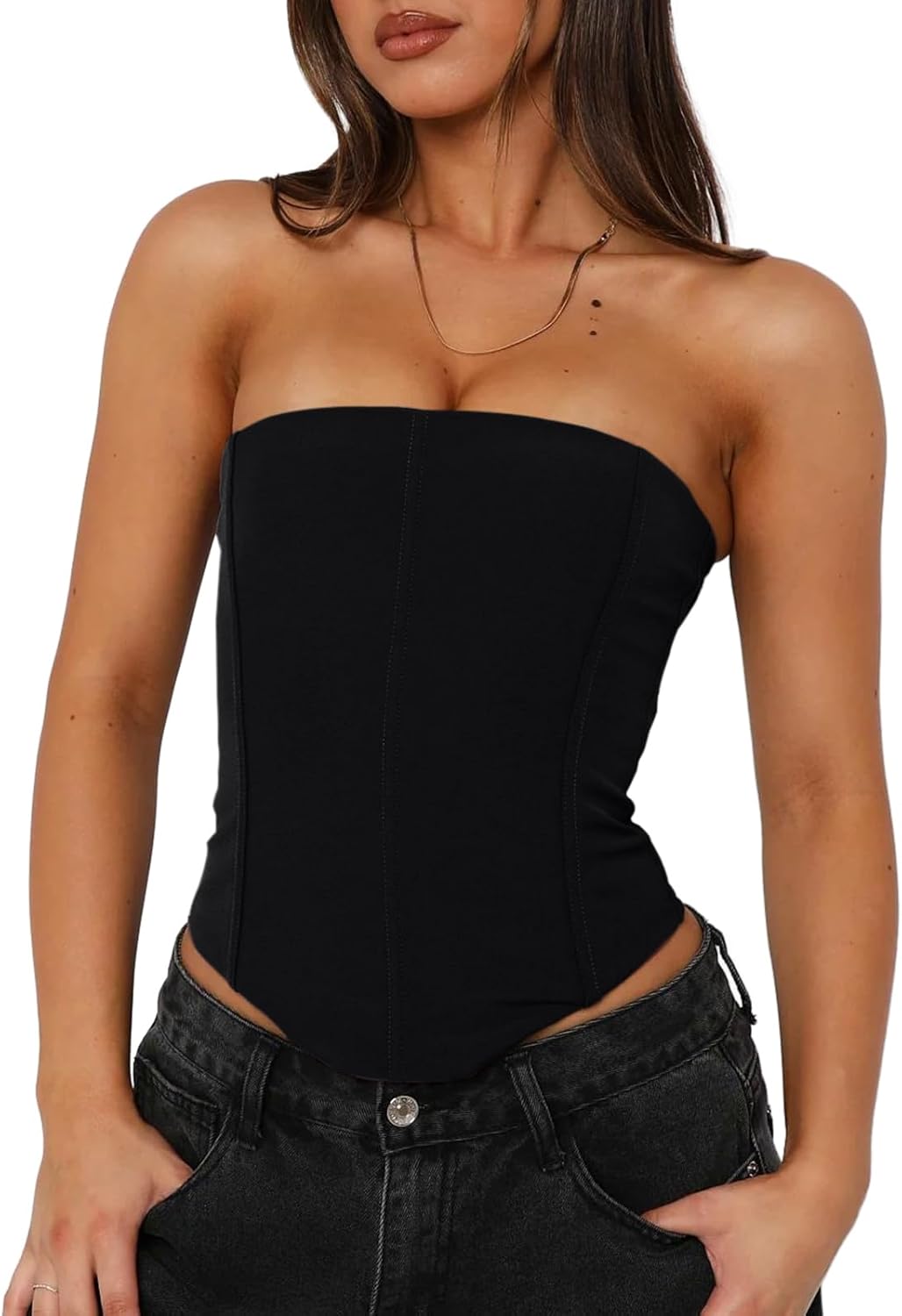 Women's Sexy Corset Tube Top Summer Lace-Up Backless Y2K Going Out Double Lined Cropped Tank Tops