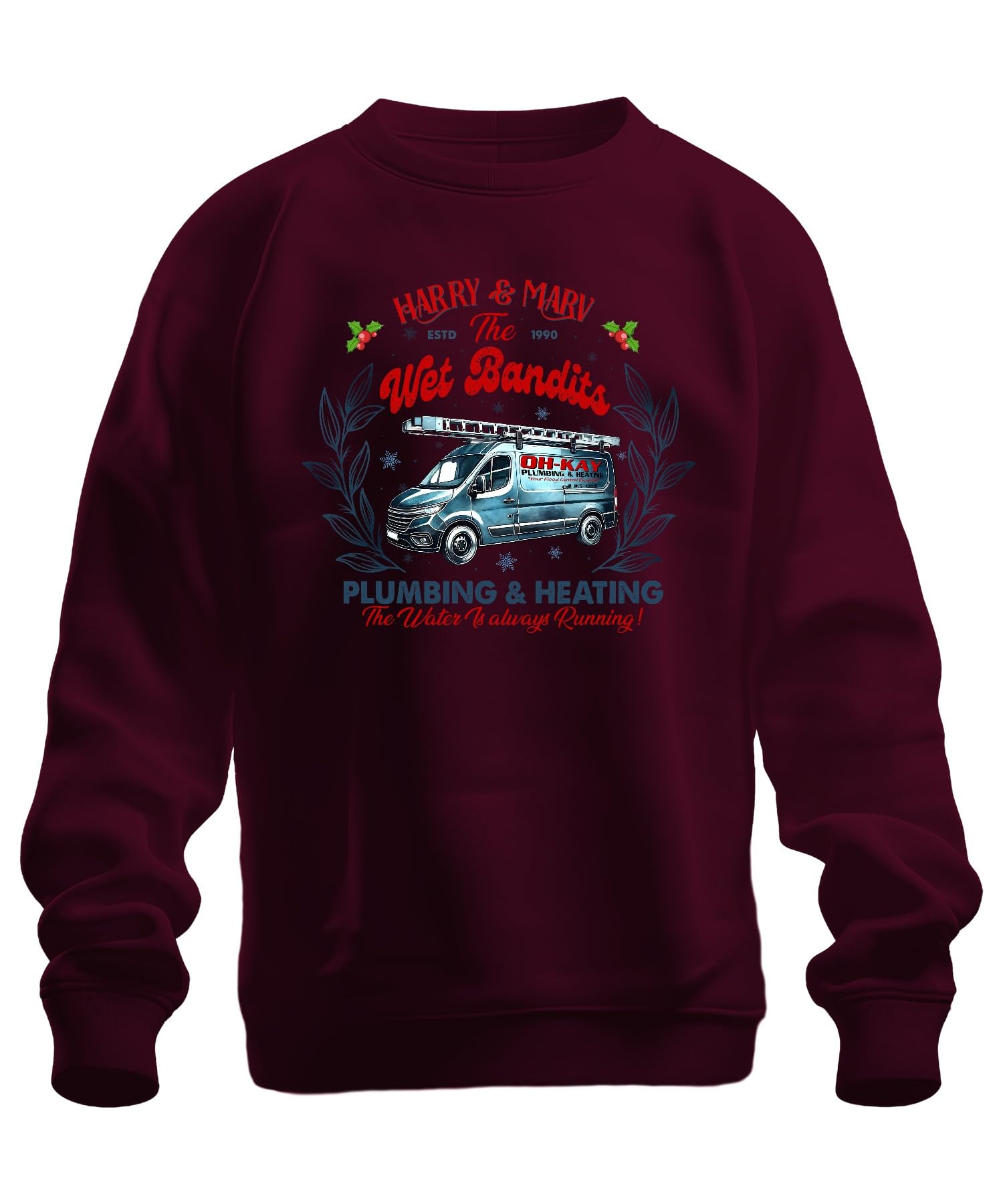 Printera Men's Burgundy Harry & Marv Wet Bandits Plumbing Heating - Christmas Xmas Unisex Christmas Jumper, L