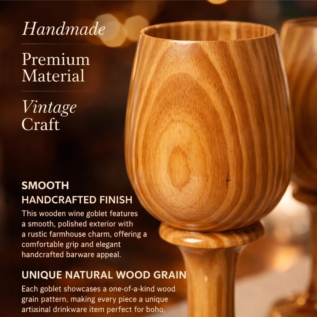 collectiblesBuy Antique Wooden Wine Goblets Set of 2 Natural Vibe Rustic Elegance Eco Friendly Heritage Harvest Cups Handcrafted Drinkware for Wine and Beverages
