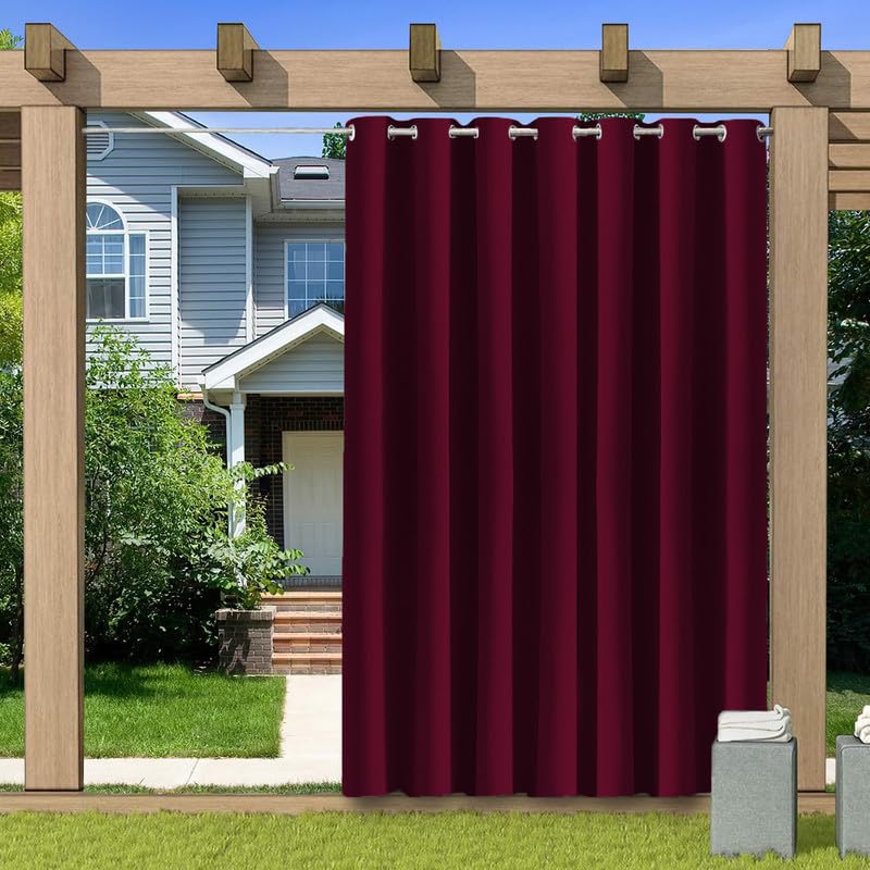 BliRiki Indoor Outdoor Blackout Curtain, Thermal Insulated Waterproof Outdoor Curtains for Patio Gazebo Pergola, Privacy Protection Room Divider Curtain for Bedroom, 1 Panel, W59 xH65, Burgundy