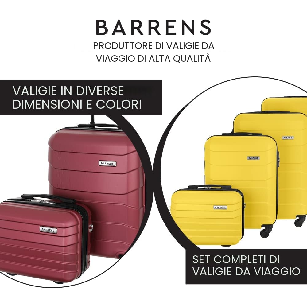BARRENS Valigia Bagaglio a Mano 55x40x20 cm- Trolley Cabina Rigido in ABS - 4 Ruote 360° - Piccola Valige Cabin Size 34 L (Nero)