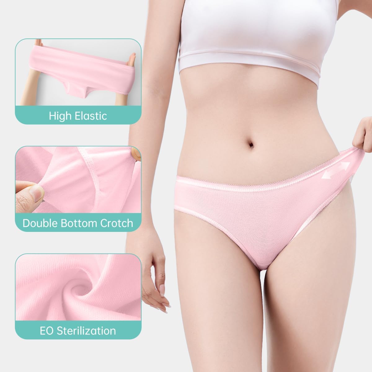 Disposable Underwear for Women, 10 Pack Cotton Ladies Briefs Panties Travel/Emergency, White - Image 4