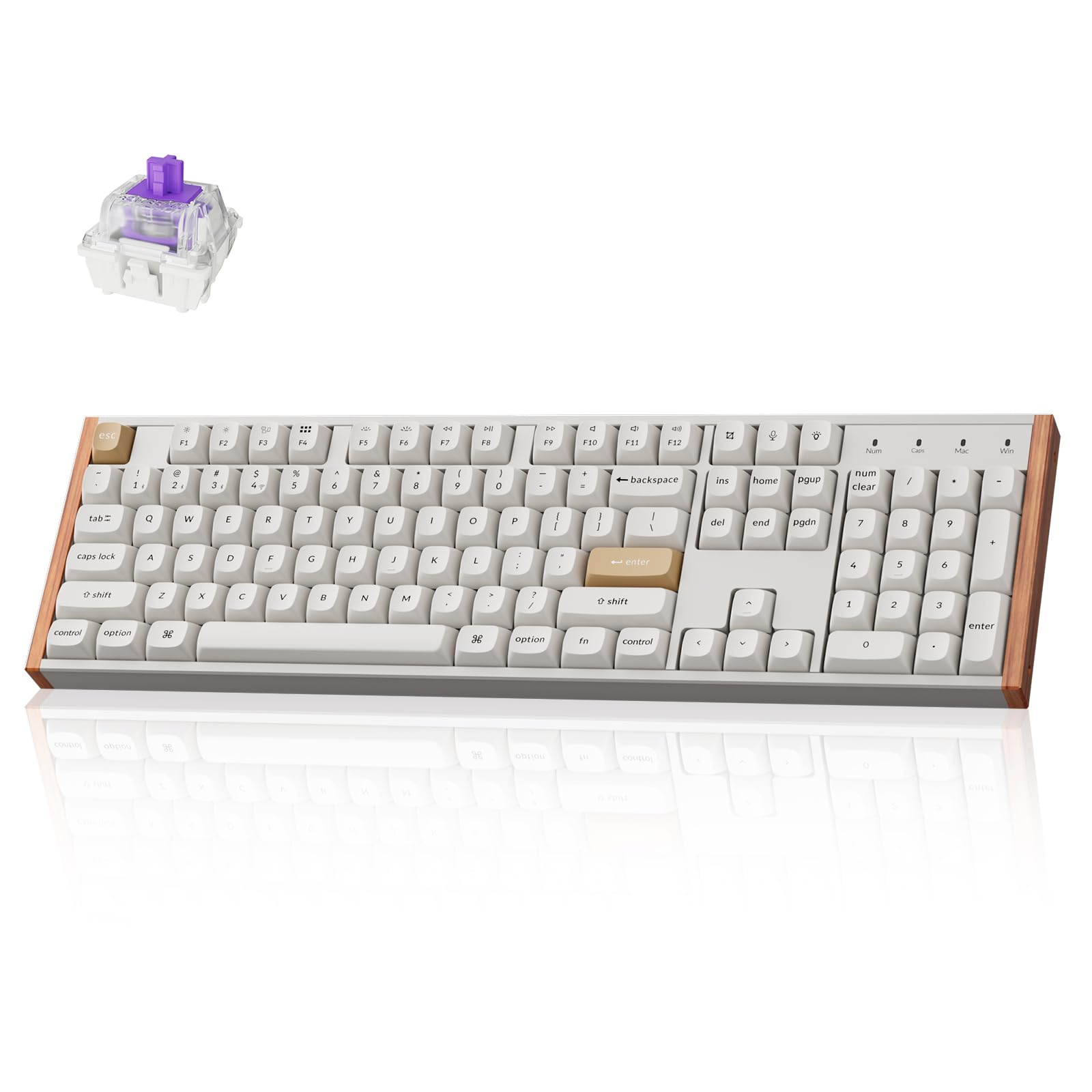 Keychron K10 HE Wireless Hall Effect Keyboard, Magnetic Switch Hot Swappable, Adjustable Actuation Rapid Trigger Mode with Aluminum + Wood Frame, Full-Size Custom RGB for Mac Windows Linux - White