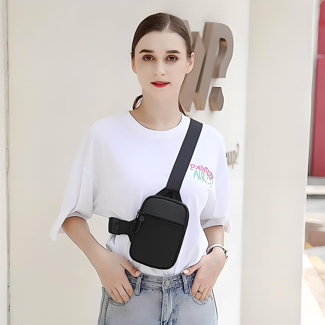 Amacoam Sac Bandoulière étanche Sport Sling Crossbody Nylon Noir 7.5"