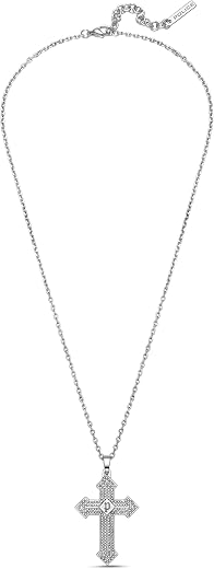Police Stoneset Stainless Steel Cross with P Logo Pendant Necklace for Men - PEAGN0036501