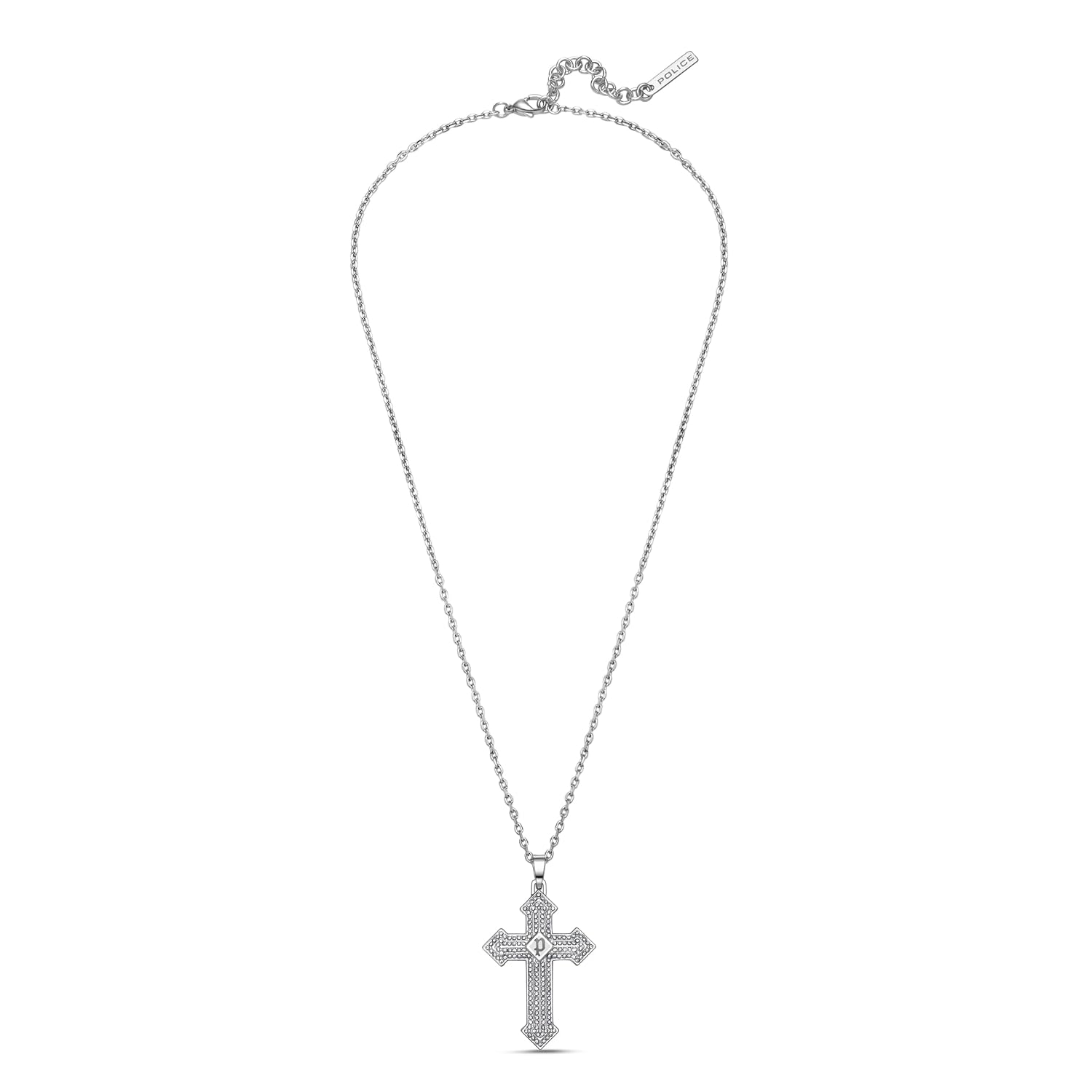 Police Stoneset Stainless Steel Cross with P Logo Pendant Necklace for Men - PEAGN0036501 - Review, Price and Buying Guide