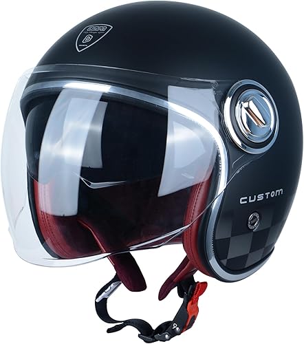 Casco de motocicleta de cara abierta para adultos, aprobado por DOT, casco vintage 34 medio Vespa con doble visera para hombres y mujeres