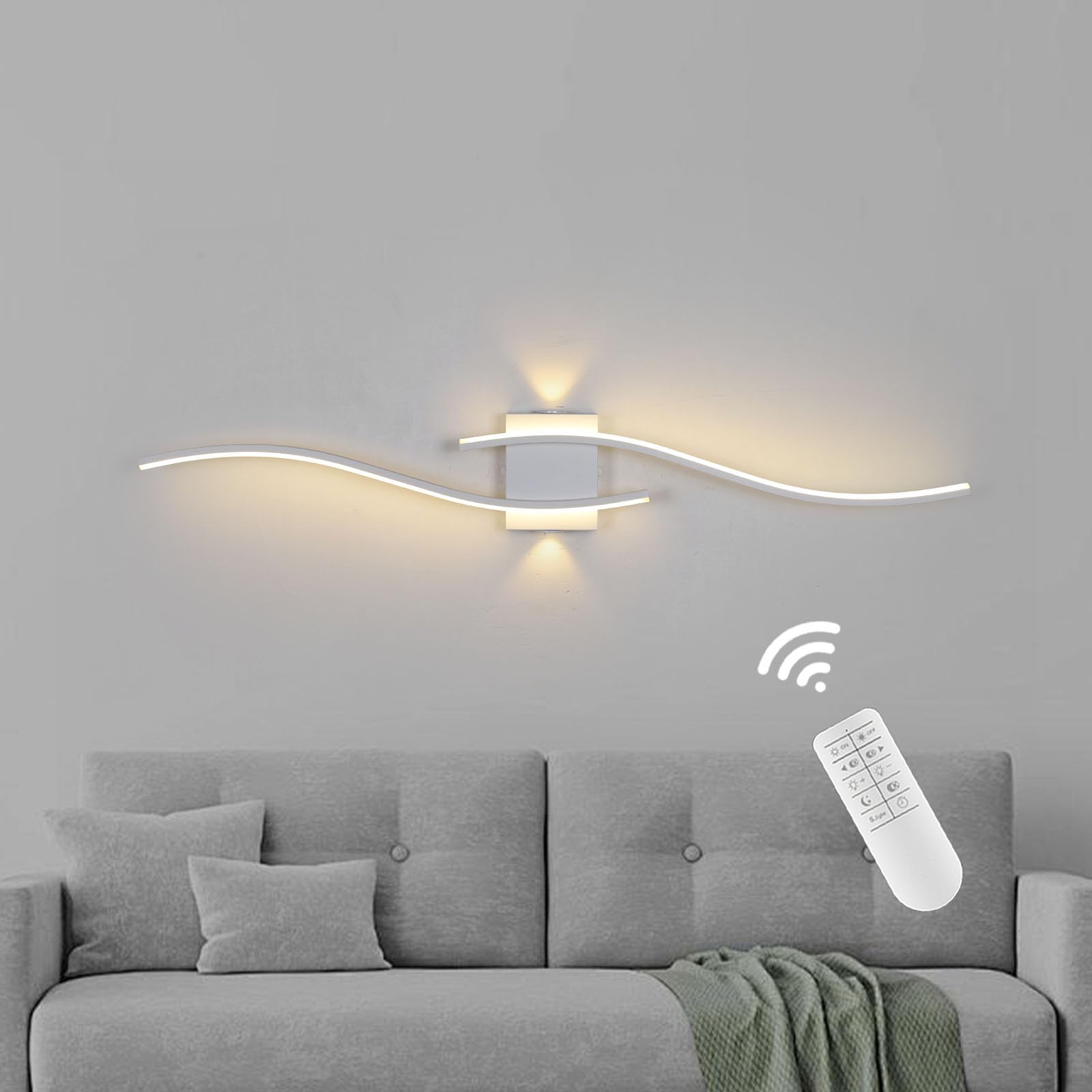 Applique Da Parete Interno,120Cm Applique Camera Da Letto Ad Onda,Lampada Da Parete In Alluminio A 3000-6000K Regolazione Continua Per Soggiorno Da Letto Bagno Corridoio Scale Decorazione Bianco
