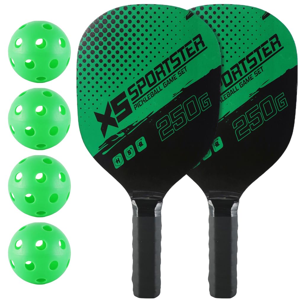 Proberos® Pickleball Racket Set with 4 Balls Carry Bag Fiberglass Surface Honeycomb Shock Absorption Tech Lightweight Paddle Kit for Outdoor Indoor Family Games Kids Adults 2PCS