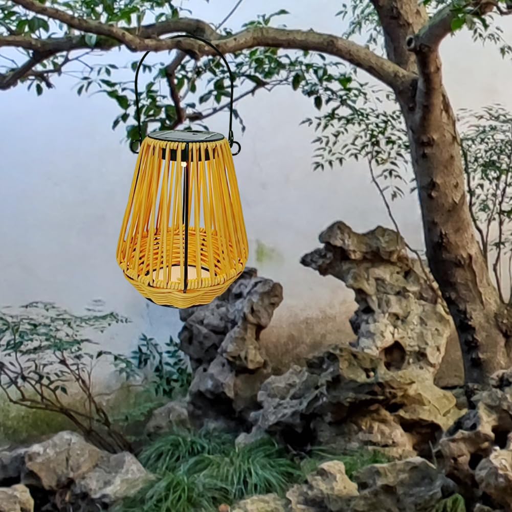 Lámpara colgante de ratán decorativa solar LED para jardín, multifunción para exteriores
