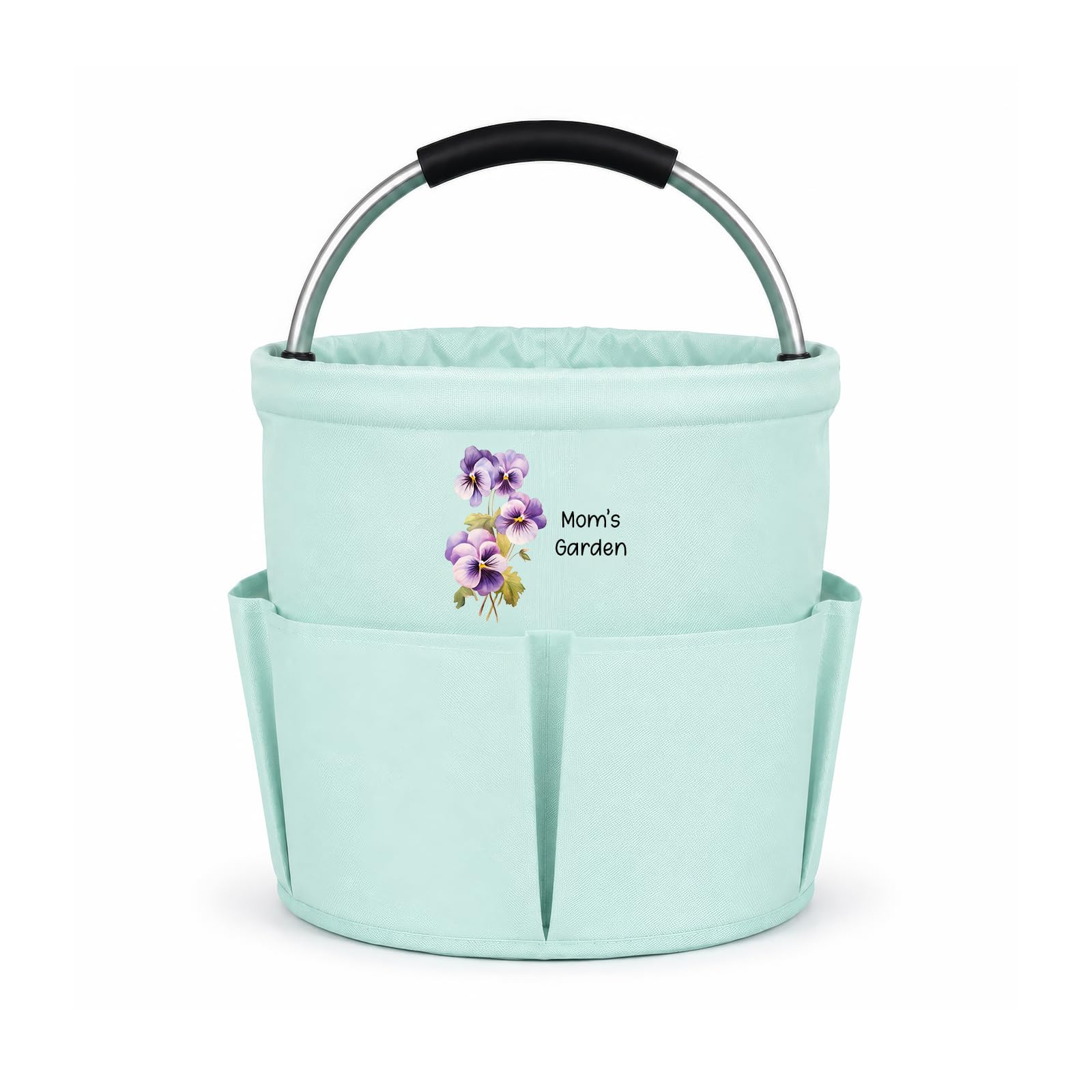Gardening Tool Bag Personalized Garden Tool Organizer Oxford Cloth Foldable Garden Tote Bag With Pockets Custom Flower Name Embroidery Gift For Women Mum Grandma Gardener (Light Blue)