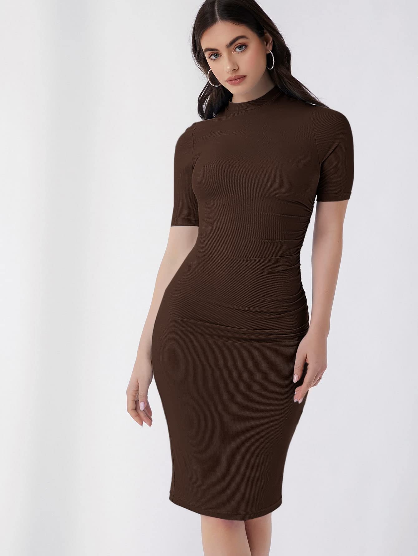 Women's Dresses Mock Neck Solid Bodycon Dress Dress for Women(Chocolate Brown,X-Large) : Clothing, Shoes & Jewelry