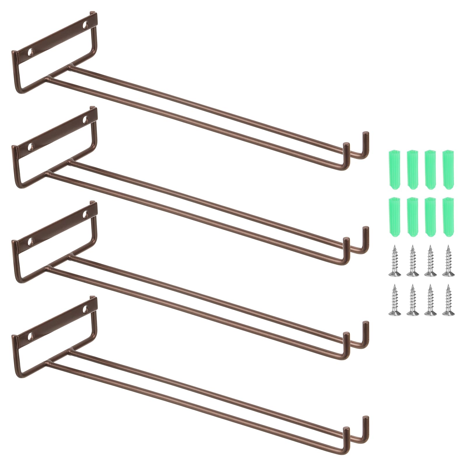uxcell 4Pcs Wine Glass Rack, 11.81 Inch Iron Wine Glasses Rack Under Cabinet Stemware Rack - Wall Mountable Wine Glass Holder Storage Hanger for Bars Coffee Restaurants Kitchens, Bronze