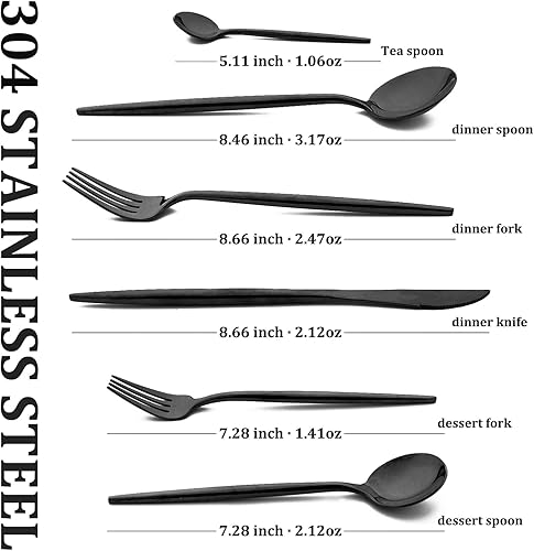 Miniatura 4 de Snplowum Tenedor moderno de 4 piezas, juego de tenedores de acero inoxidable 1810, mango redondo y pulido de espejo negro, 8.66 pulgadas, 2.47 onzas