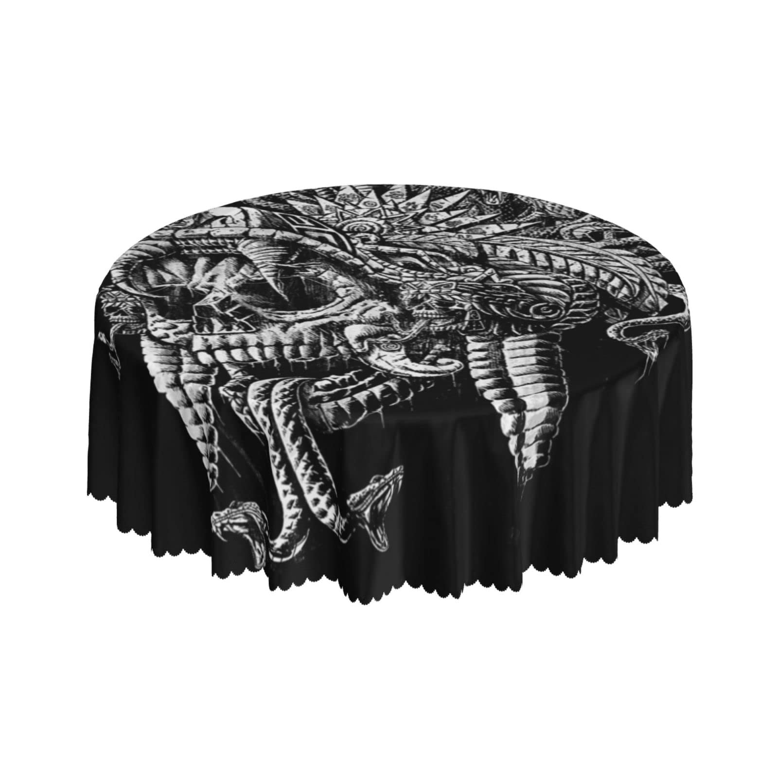 Lsjuee Abstract Skull Tribe Snake Black Round Tablecloth 60 Inch Printed Washable Tablecloth for Dining Party Holiday Fall Home Decorative