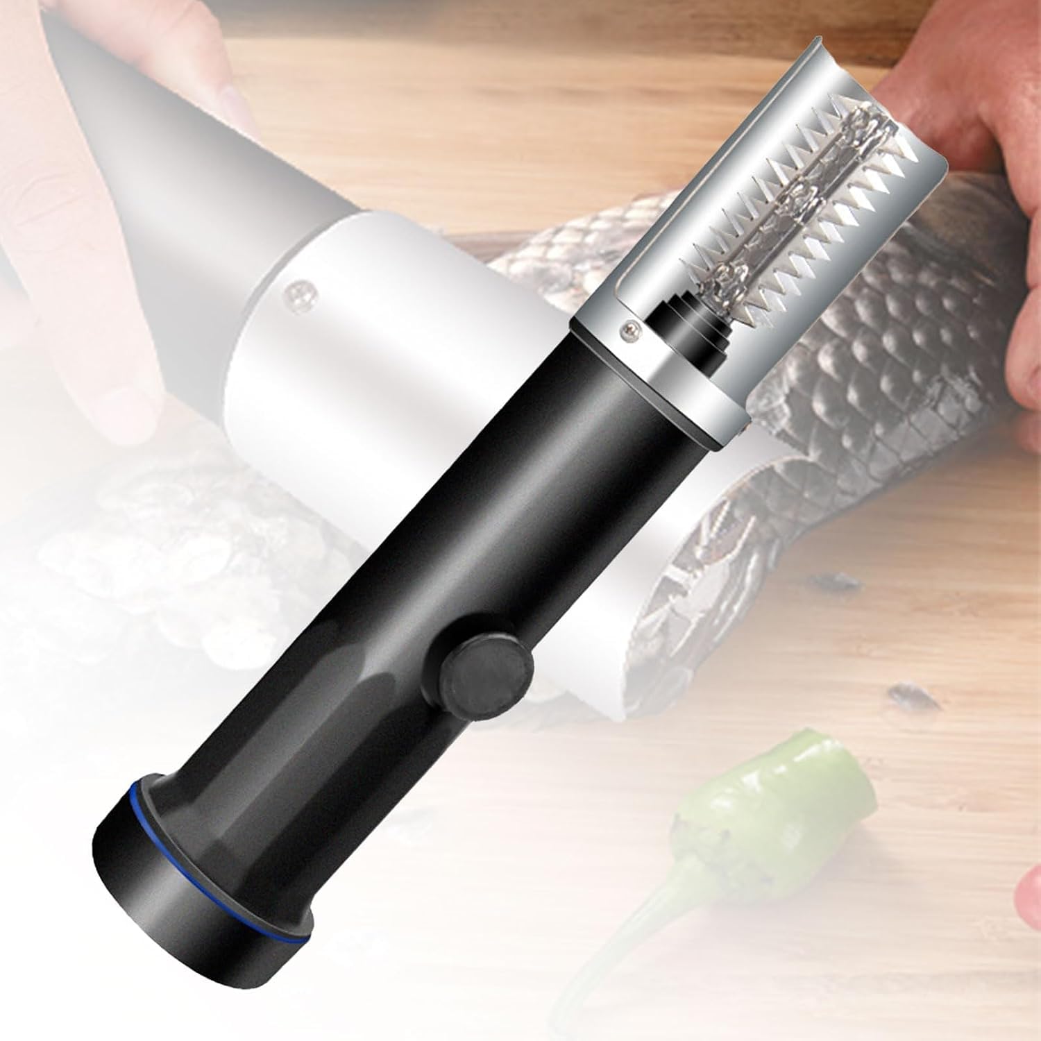 Descamador eléctrico inalámbrico para Pescado, removedor de Escamas, Motor sin escobillas de 120 W, 7000 RPM, batería de 2000 mAh, Cuchillas de Acero Inoxidable.
