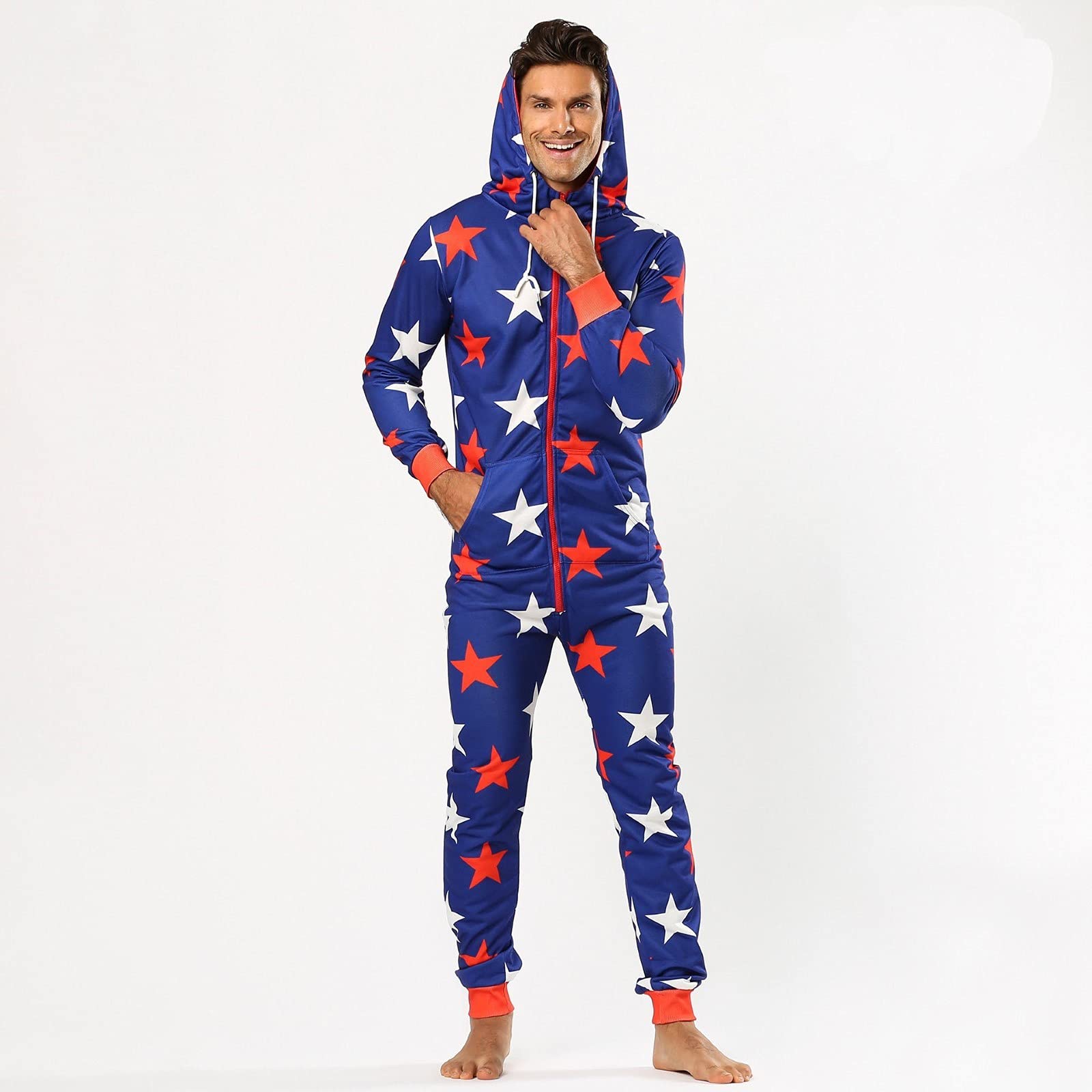 IQYU Mono de terciopelo para hombre, cálido, de una pieza, pijama de Navidad, de invierno, de Navidad, pijama largo de cuerpo entero, pijama de una pieza