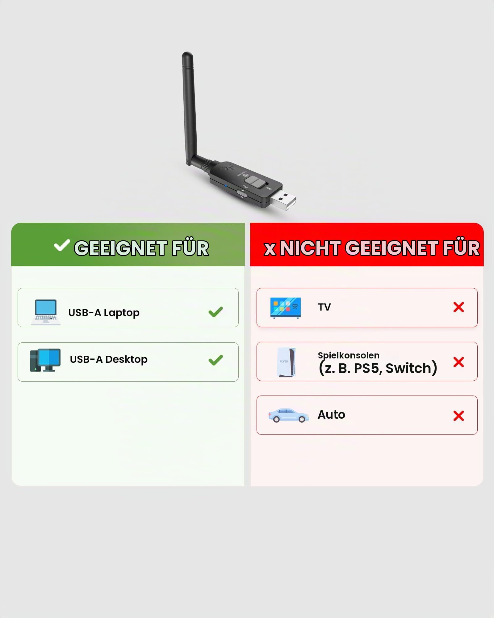 Avantree DG60 Aura - Auracast USB-Adapter mit großer Reichweite | Auracast und Bluetooth 5.4 in einem Adapter; Qualcomm aptX Adaptive, Firmware-Updates und One-to-Many-Audio vom PC