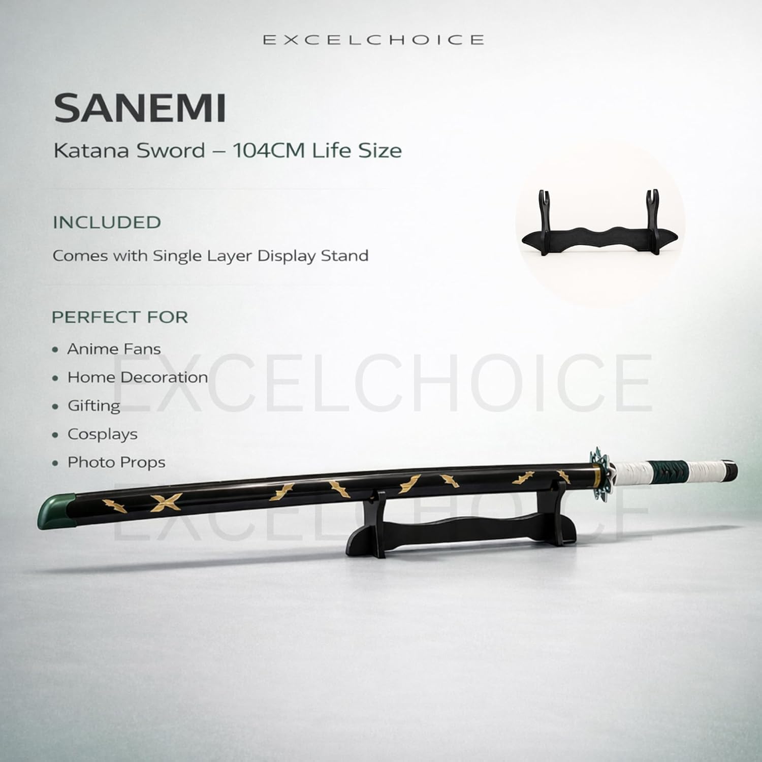 Wooden Sword/Katana Toy Life Size Nichirin 104CM Bamboo Wood Sanemi Katana Toy 1