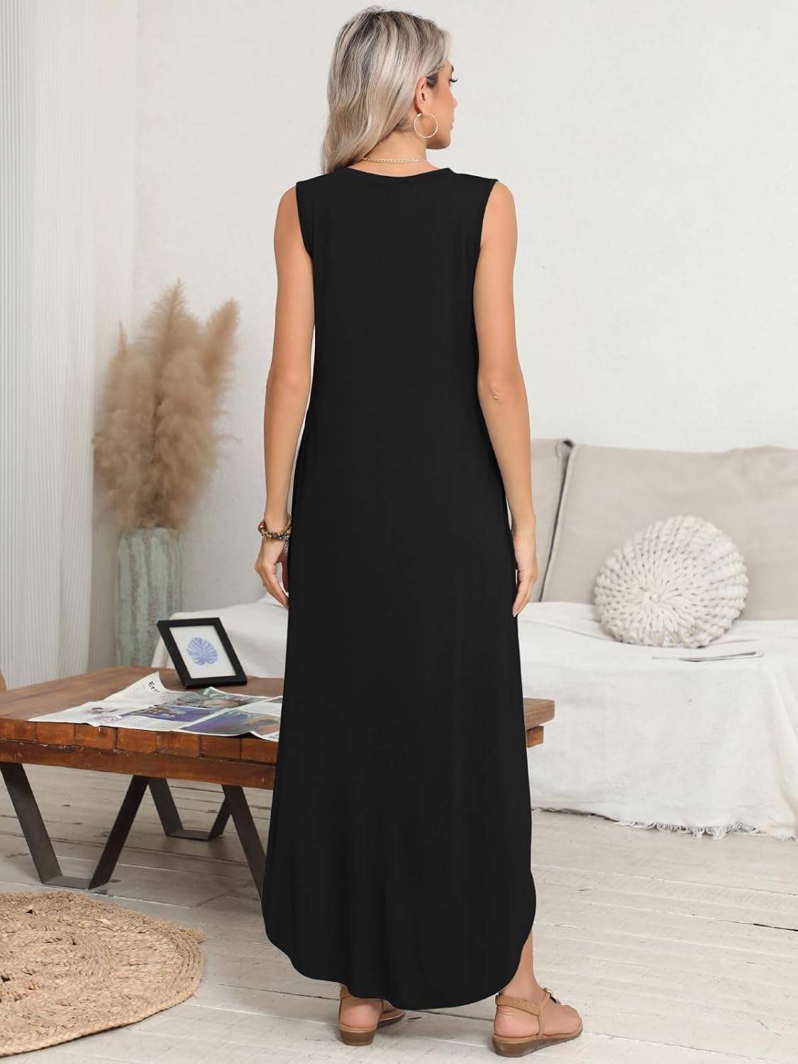 BELAROI Womens Plus Size Maxi Dress Sundress Summer Casual Sleeveless V Neck Pockets Beach Swimsuit Coverup Loose - Image 3