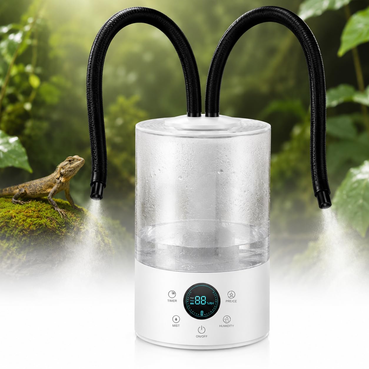 4L Reptilien Vernebler Terrarium mit Fernbedienung, Leiser Ultraschall Fogger Nebelmaschine mit Doppeldüse und Ausziehbarem Rohr, Luftbefeuchter Terrarium für Reptilien, Amphibien, Nasspflanzen