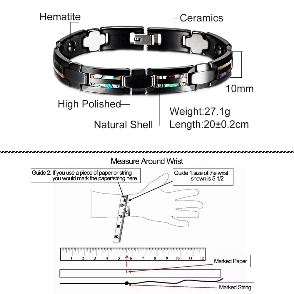 YSJNGF Charm-Armband Arthritis 10 mm Keramikarmband Männlich Schwarz Armband Homme Shell Gesundheit Energie Hämatit Magnetarmband Geschenk Geschenk (Farbe: 20 cm Keramik)