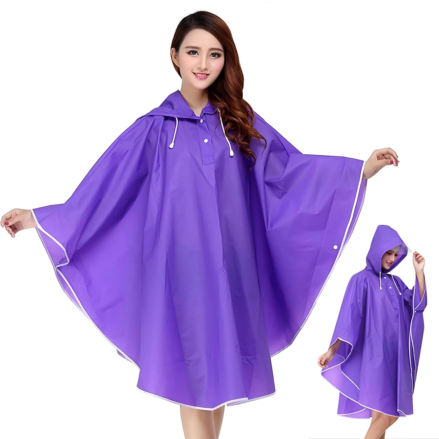HACER EVA Raincoat Poncho 160 GSM with Adjustable Hood Full Sleeves Knee Length Ladies Universal Size Water Resistant Outdoor Rainwear for Camping Trekking Hiking Women (Pack of 1, Purple)-image-47