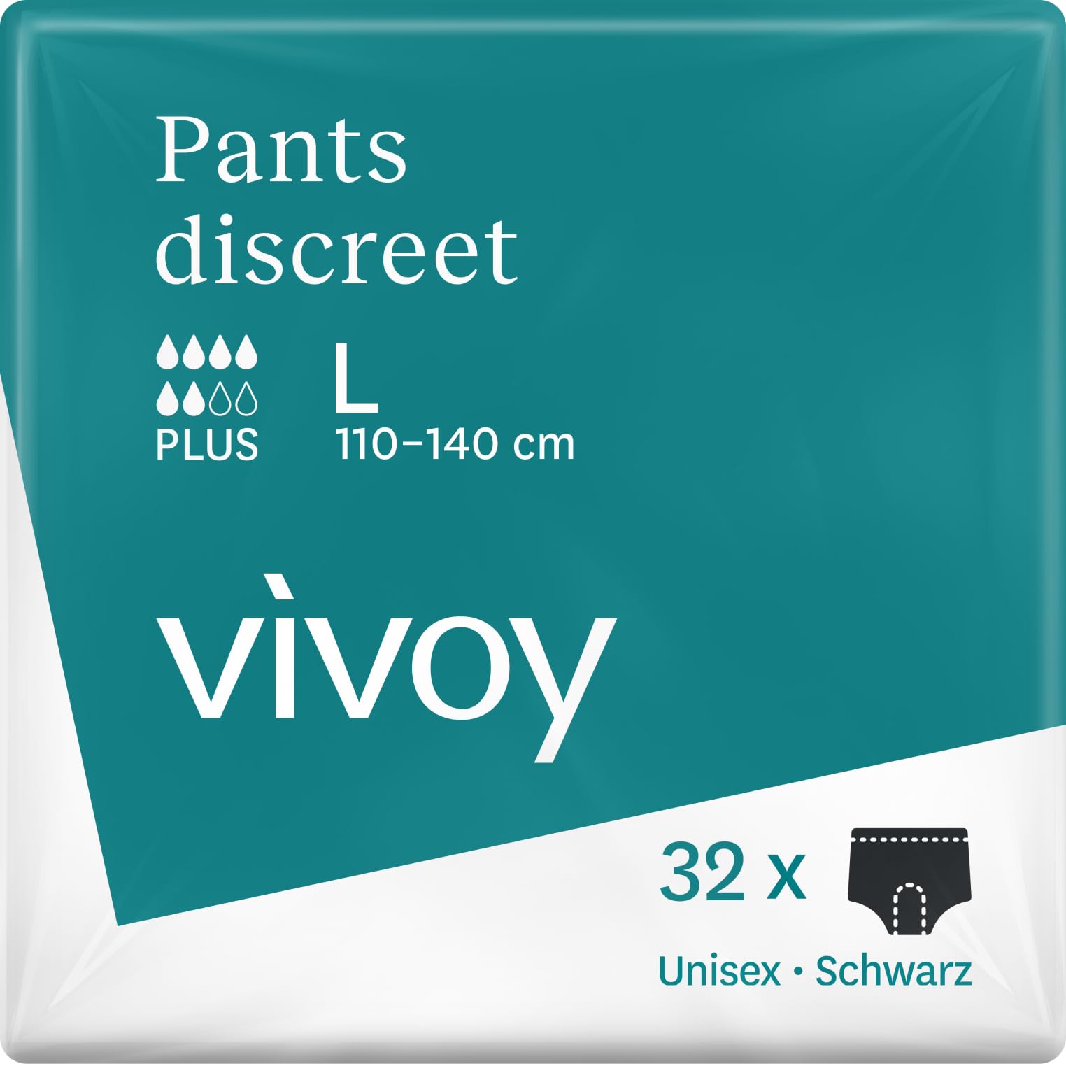 Vivoy Pants Discreet Plus L schwarz - 32 Pants im Monatspaket (4 x 8 Stück) - bei starker Blasenschwäche und Inkontinenz