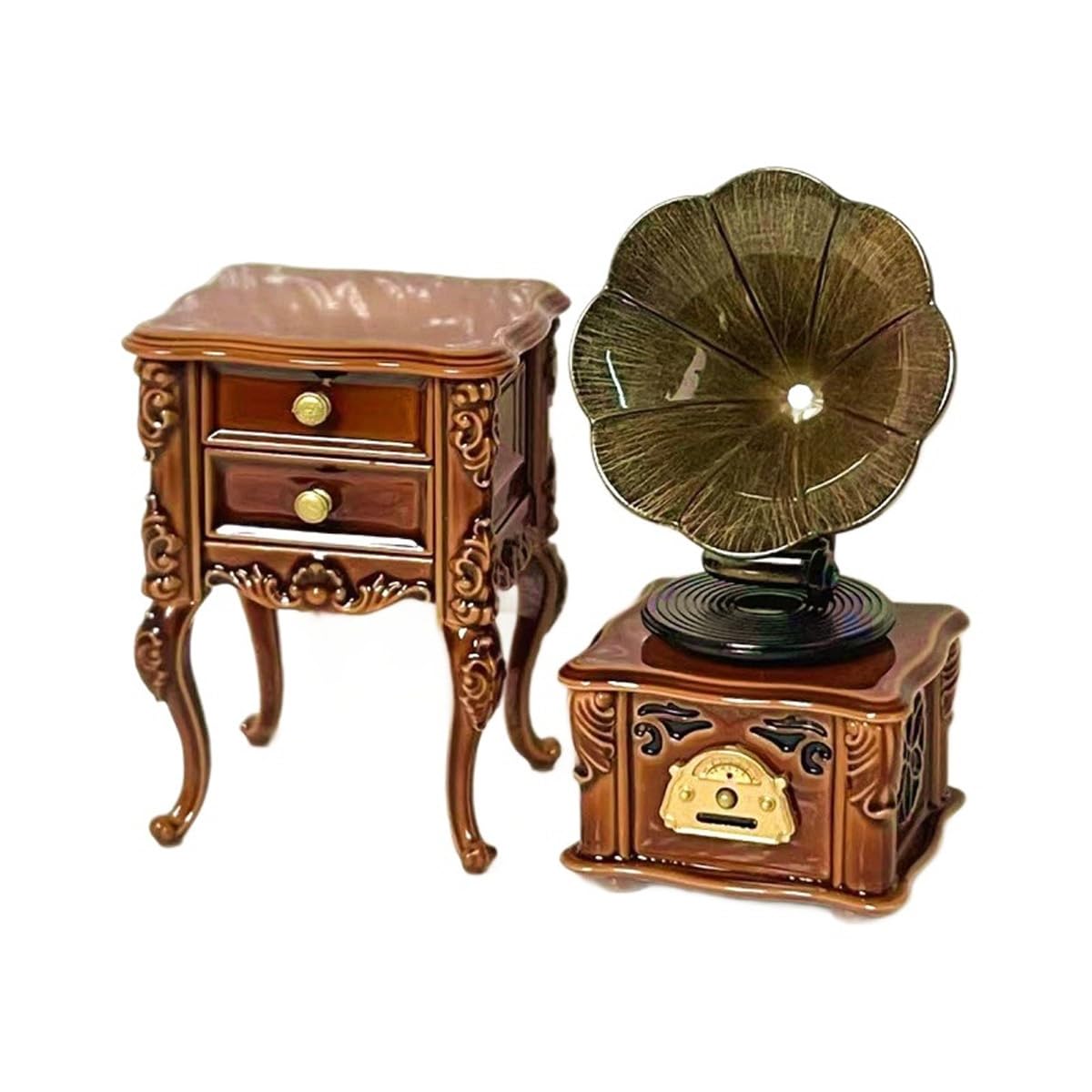 Alnicov 1:12 Scale Miniature Gramophone with Cabinet, Retro Turntable Model with 3 Songs, for Diorama Scene and Desktop Decoration